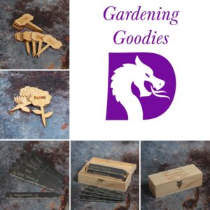 Layout of Gardening Goodies showing plant marker examples.