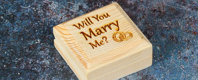 Personalised wooden box engraved with Will You Marry Me?